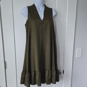 Taylor Olive Green Dress with Elegant Ruffle